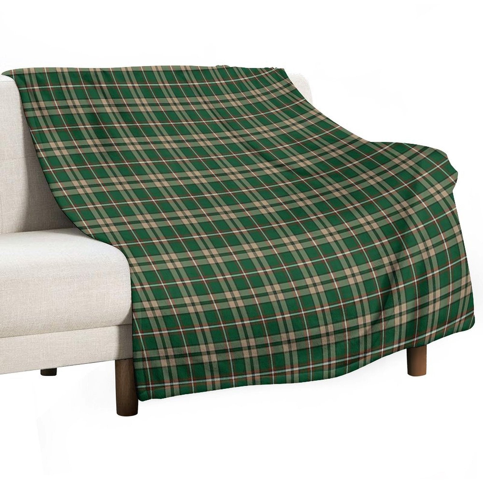O'Neill Tartan Tan And Green Irish Plaid Easy Care Throw Blanket