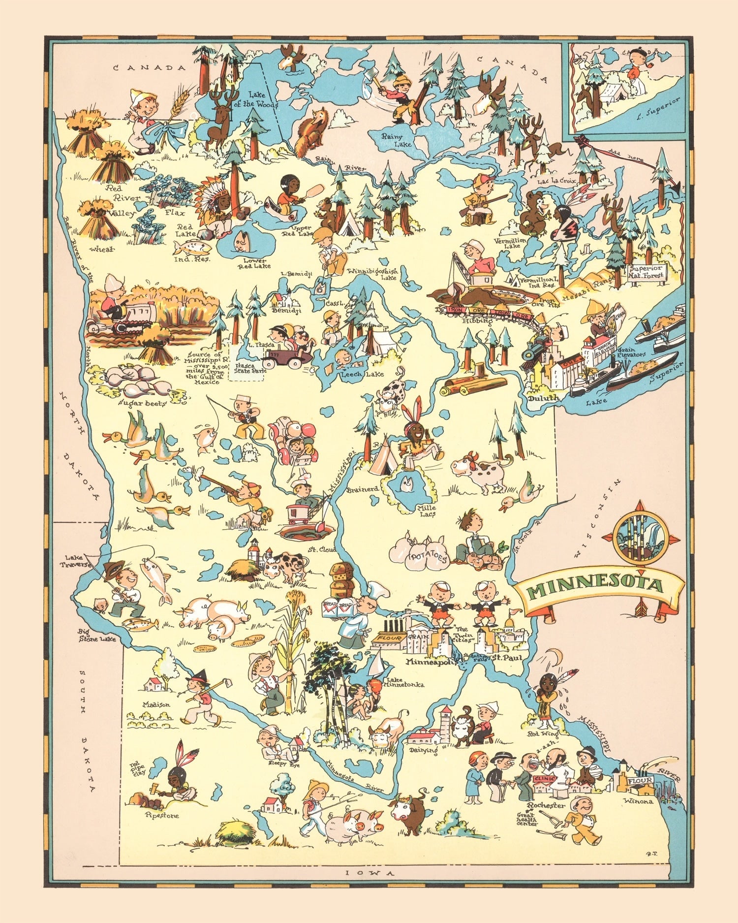 Vintage Map of Minnesota 1935