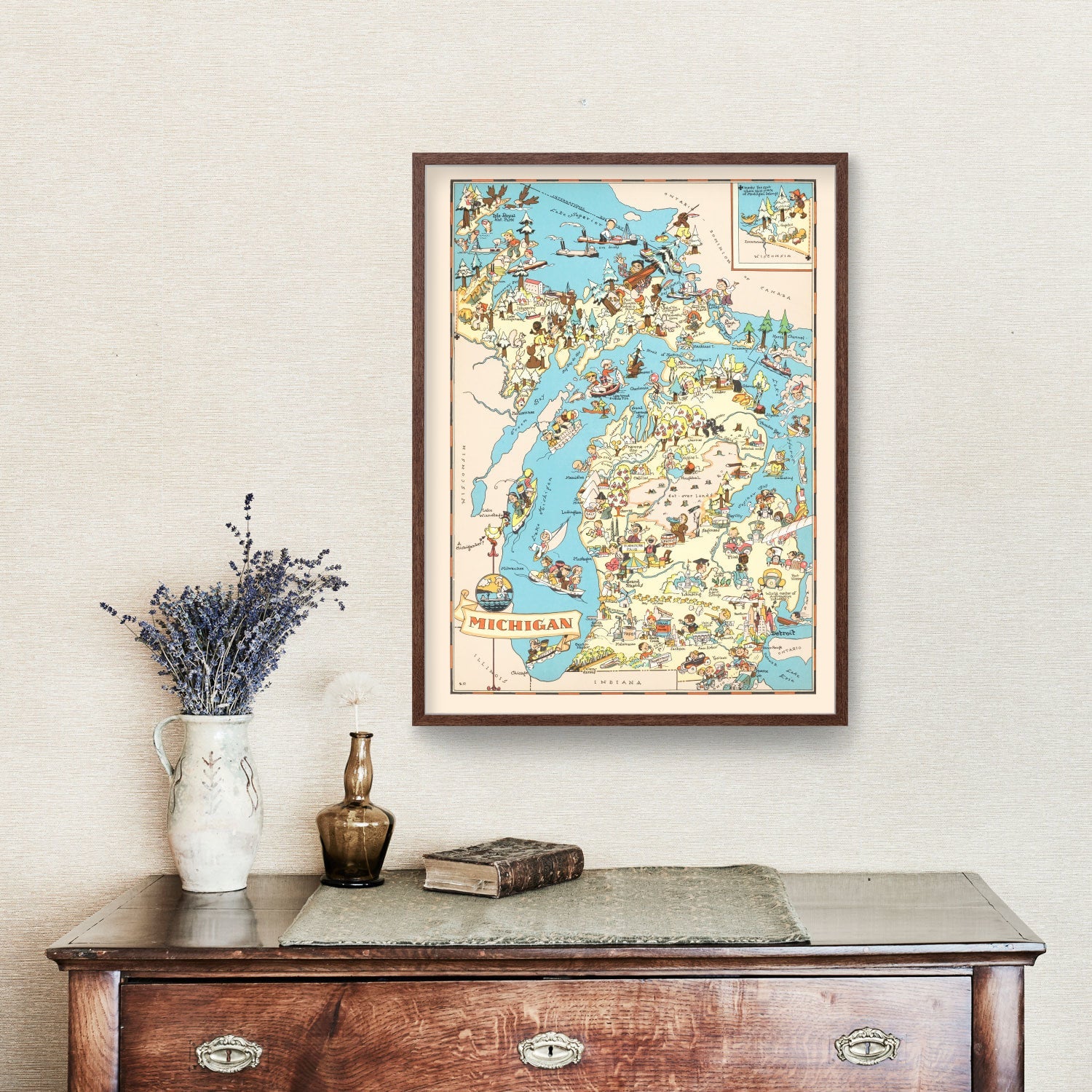 Vintage Map of Michigan 1935