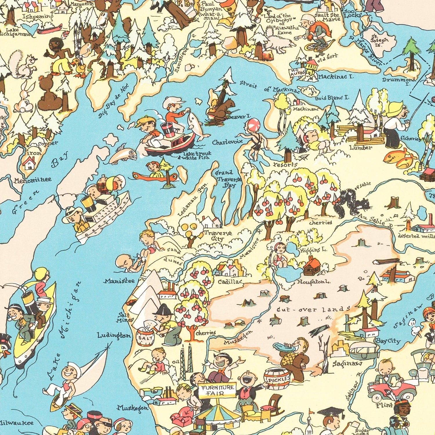 Vintage Map of Michigan 1935