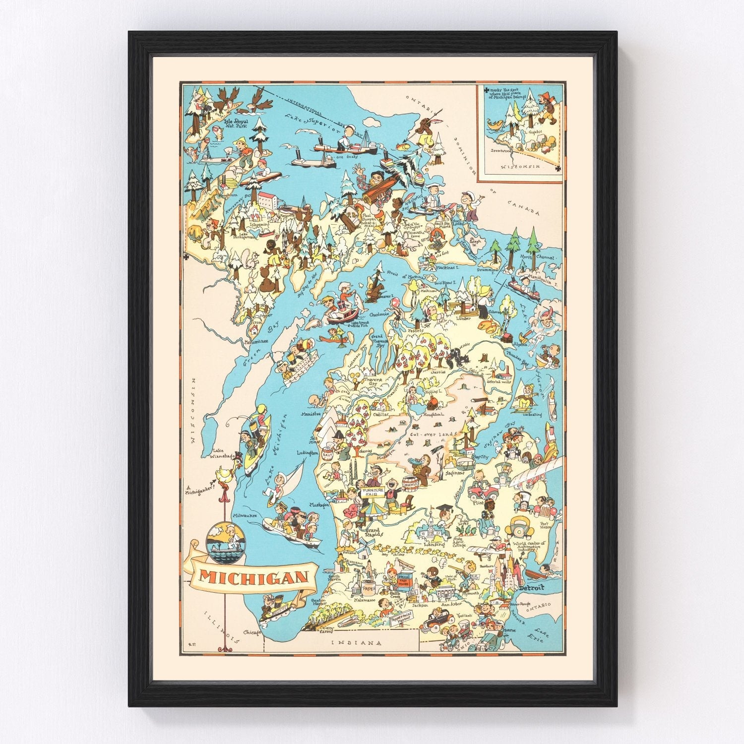 Vintage Map of Michigan 1935