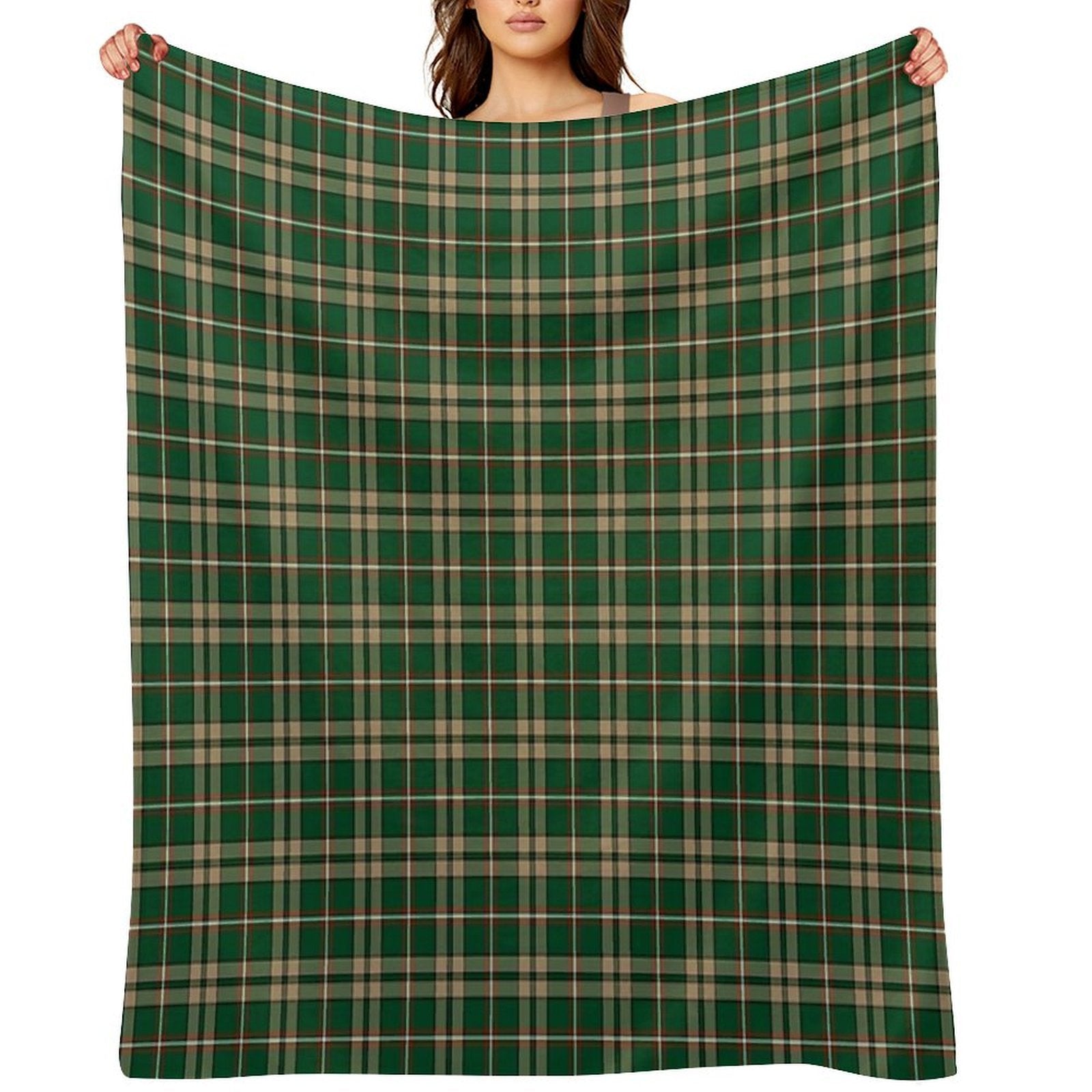 O'Neill Tartan Tan And Green Irish Plaid Easy Care Throw Blanket