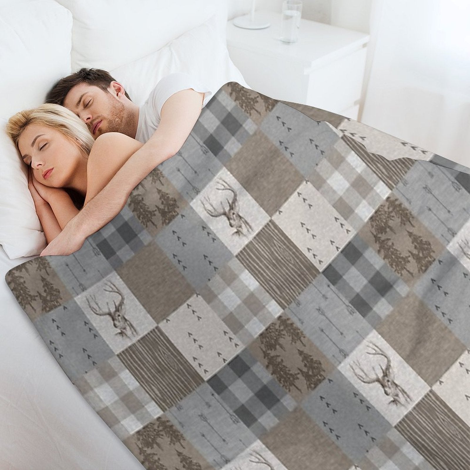 Deer Patchwork - Rustic Neutrals Throw Blanket