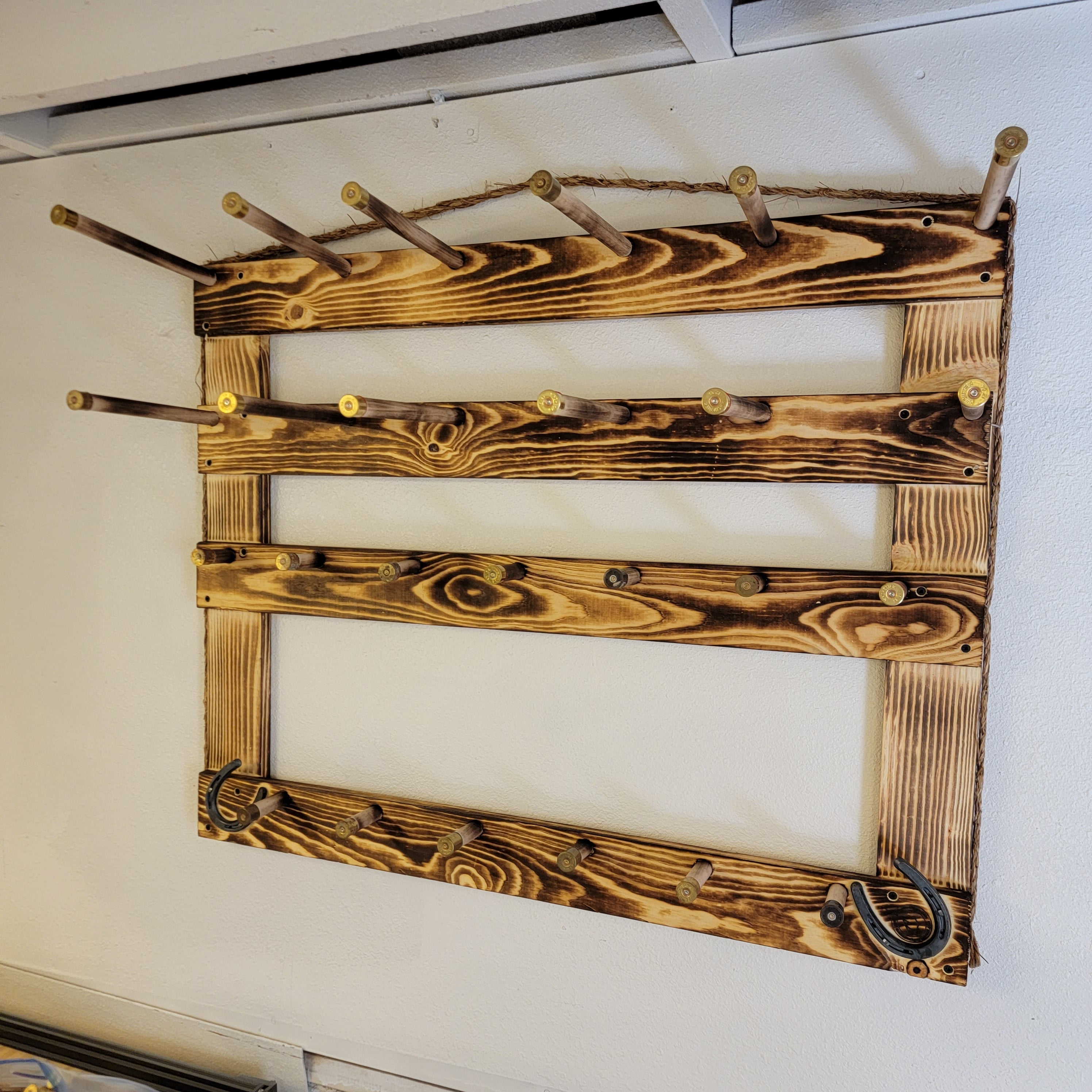 6 Cowboy Hat Rack | Cowboy Hat Holder |  with 13 Gimmee Cap pegs | Rustic Western Hat Display | Handcrafted Wooden Organizer | Space-Saving Home Decor | Made in USA