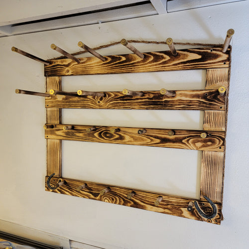 6 Cowboy Hat Rack | Cowboy Hat Holder |  with 13 Gimmee Cap pegs | Rustic Western Hat Display | Handcrafted Wooden Organizer | Space-Saving Home Decor | Made in USA