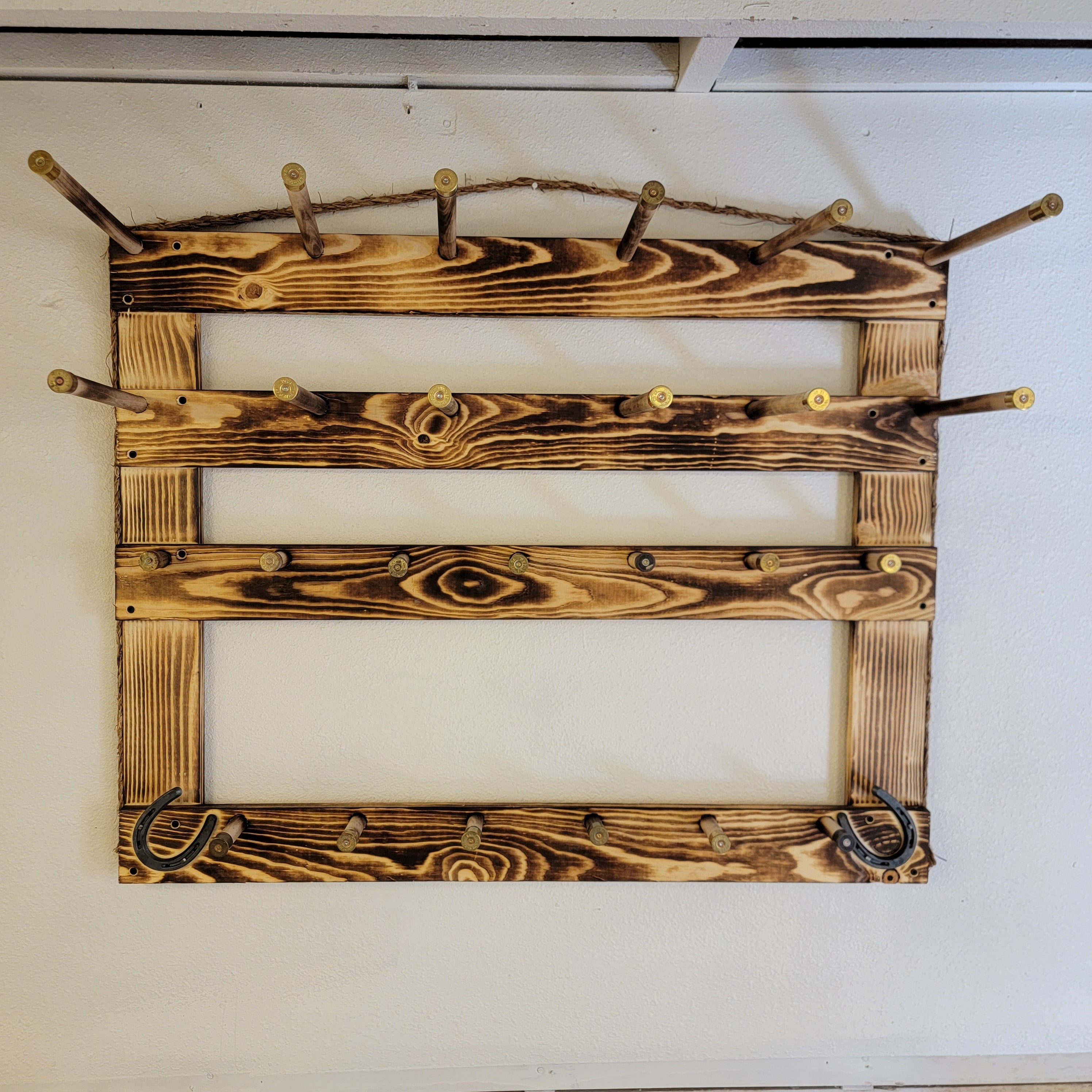 6 Cowboy Hat Rack | Cowboy Hat Holder |  with 13 Gimmee Cap pegs | Rustic Western Hat Display | Handcrafted Wooden Organizer | Space-Saving Home Decor | Made in USA