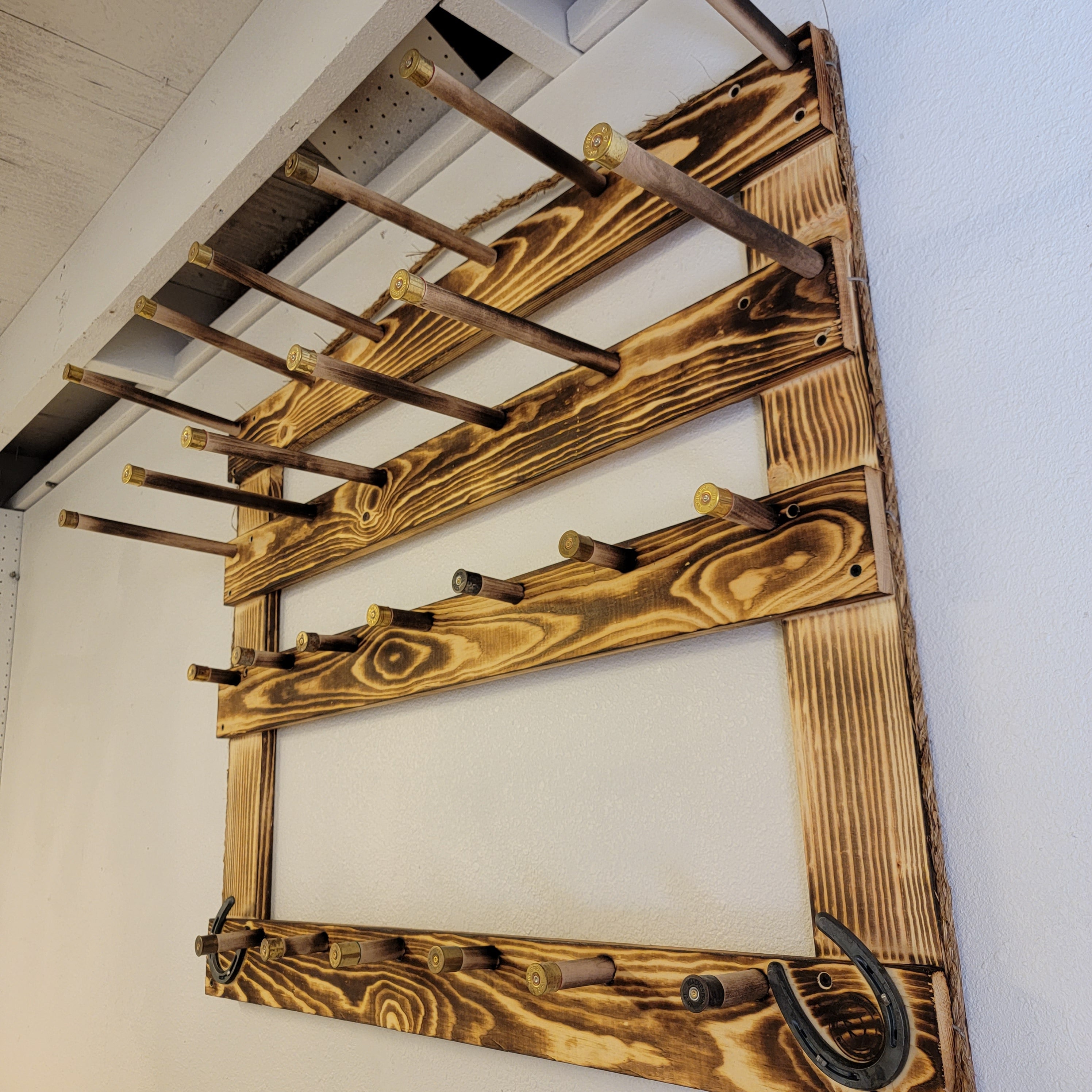 6 Cowboy Hat Rack | Cowboy Hat Holder |  with 13 Gimmee Cap pegs | Rustic Western Hat Display | Handcrafted Wooden Organizer | Space-Saving Home Decor | Made in USA