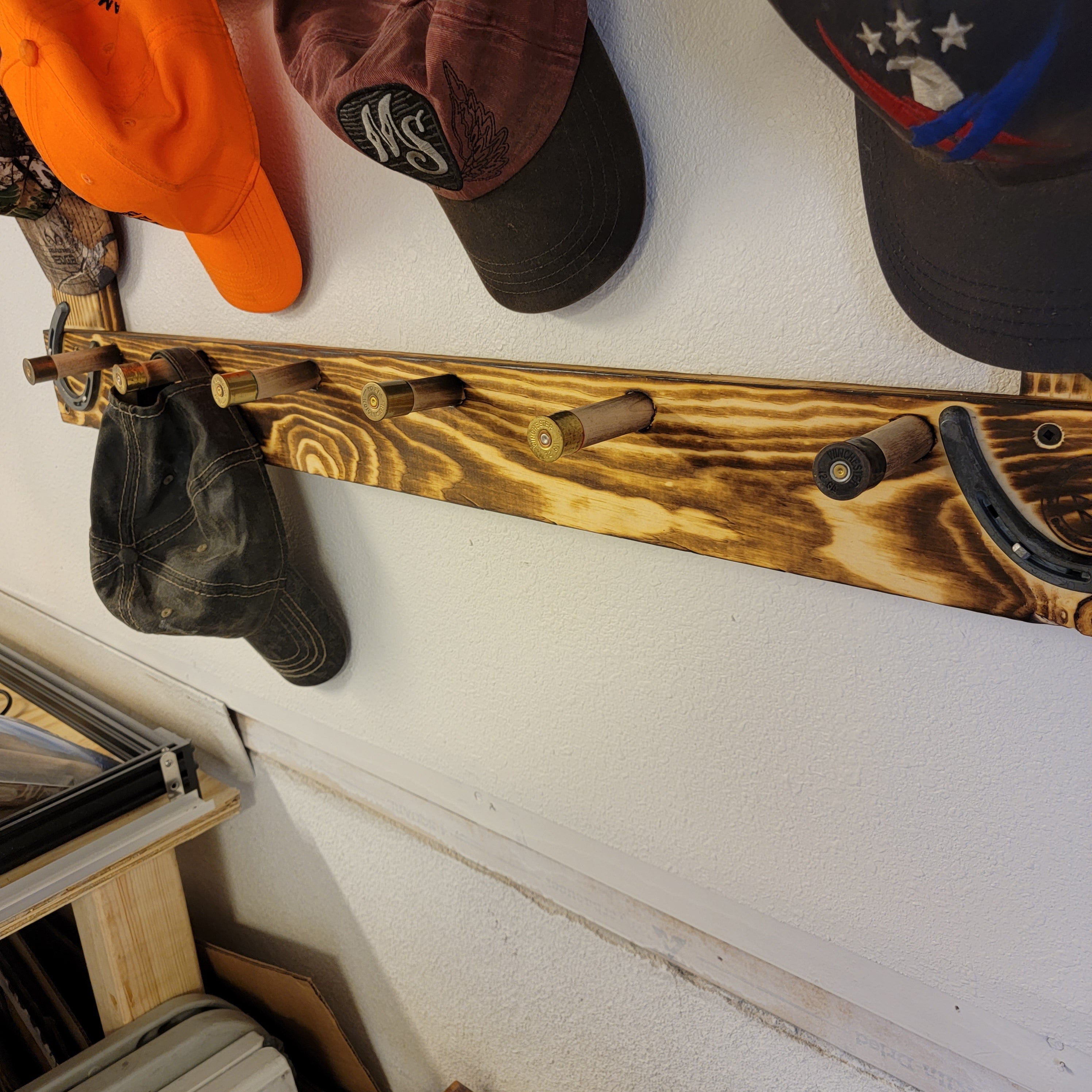 6 Cowboy Hat Rack | Cowboy Hat Holder |  with 13 Gimmee Cap pegs | Rustic Western Hat Display | Handcrafted Wooden Organizer | Space-Saving Home Decor | Made in USA