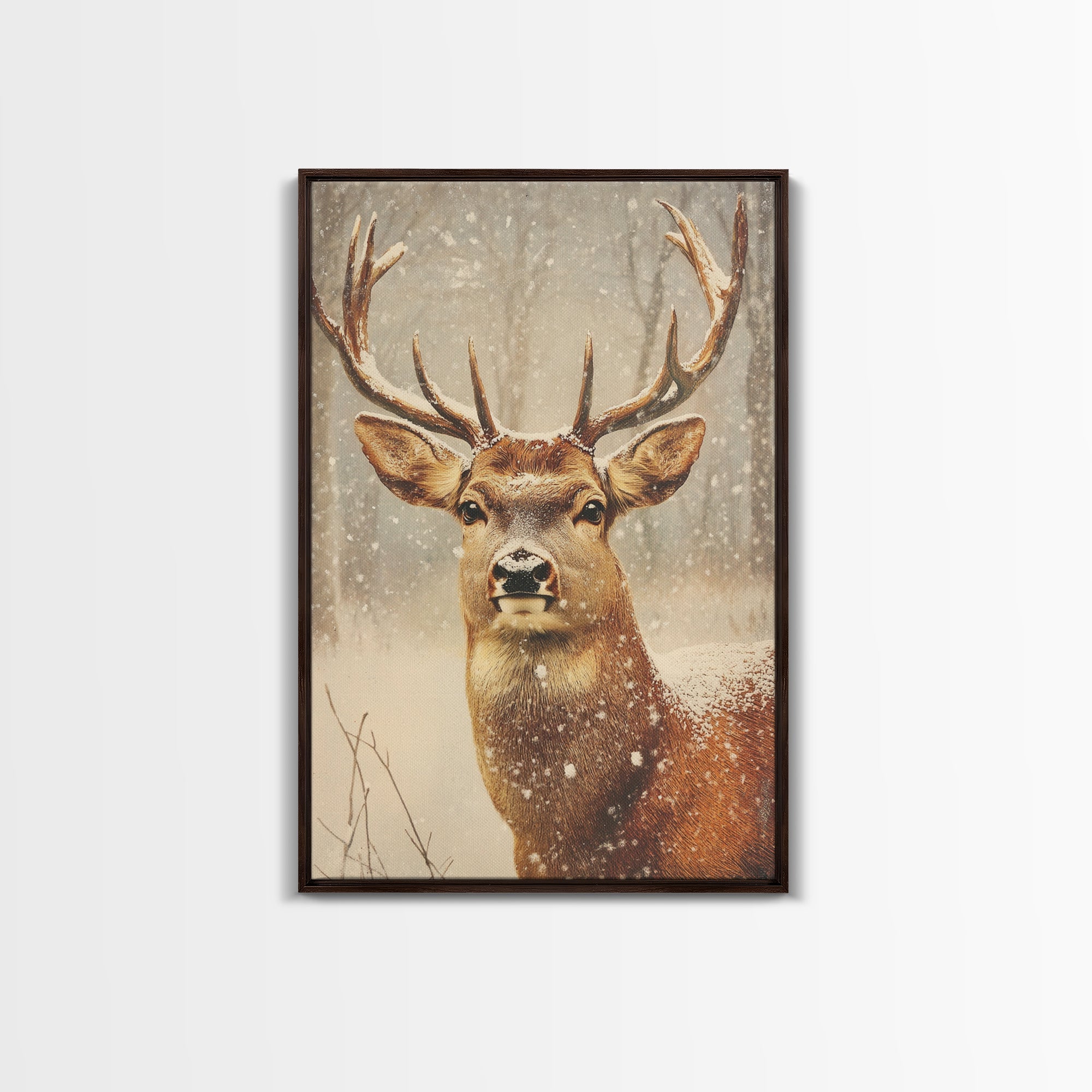 Portrait of a Deer in Winter, Framed Canvas print, Winter Decor, Winter Not Christmas Wall Art, Seasonal Decor