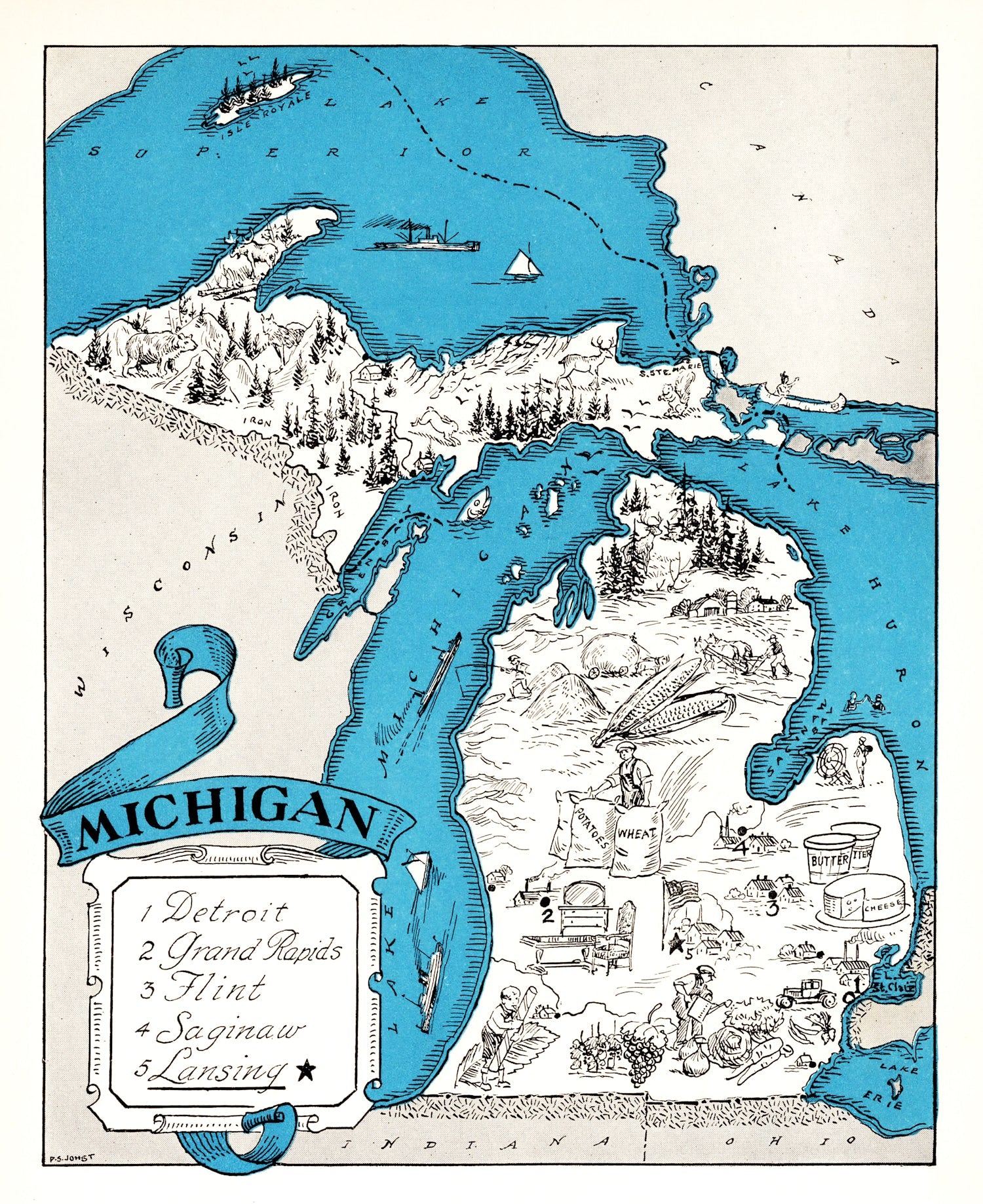 Vintage Map of Michigan 1931