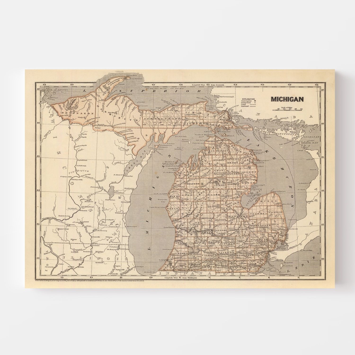Vintage Map of Michigan 1842