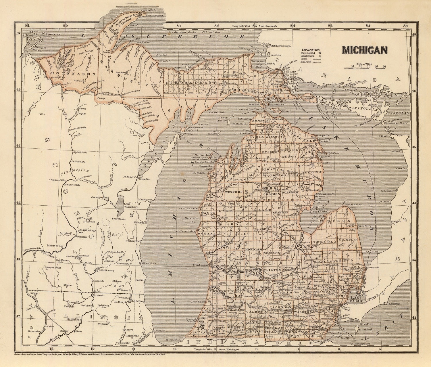 Vintage Map of Michigan 1842