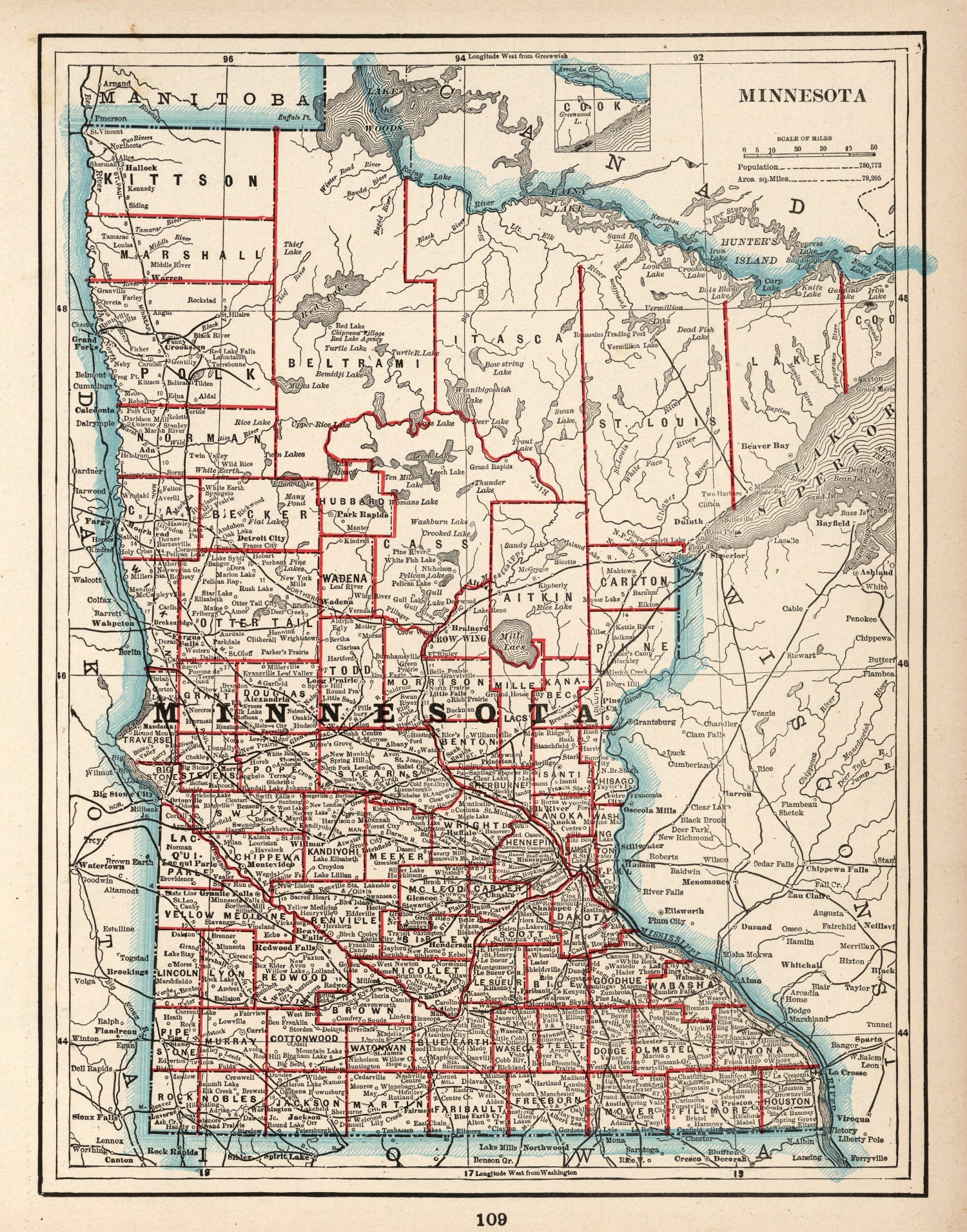 Vintage Map of Minnesota 1893
