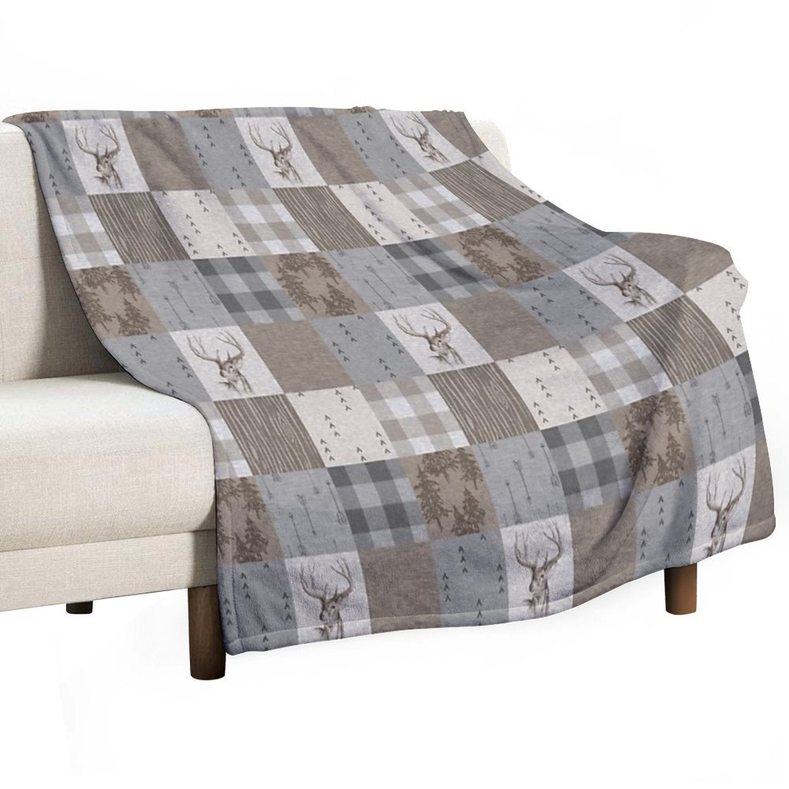 Deer Patchwork - Rustic Neutrals Throw Blanket