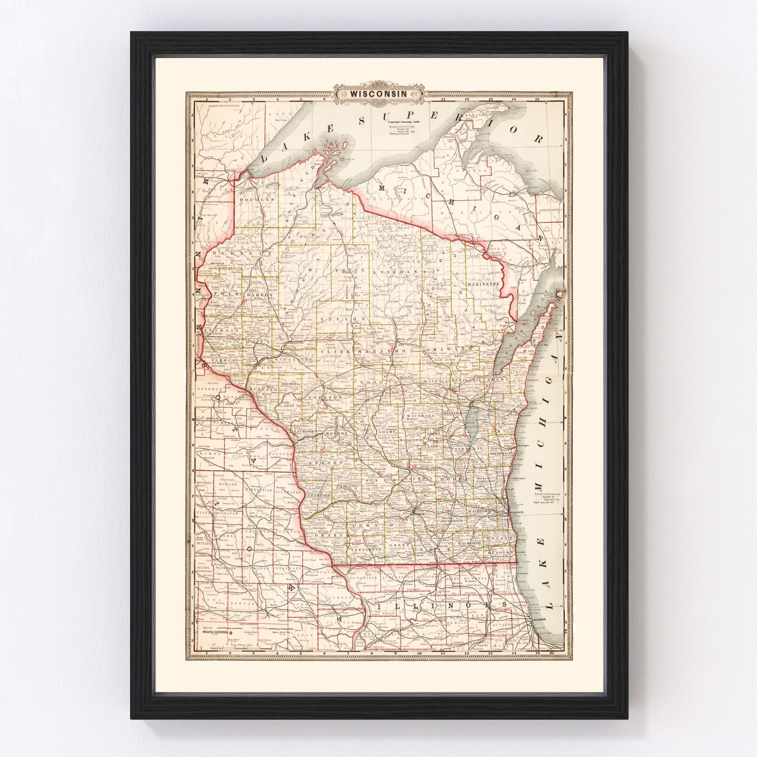Vintage Map of Wisconsin 1882