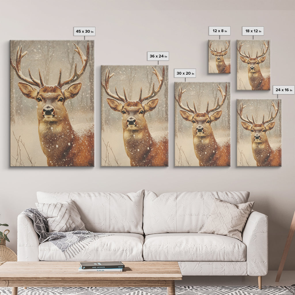 Portrait of a Deer in Winter, Framed Canvas print, Winter Decor, Winter Not Christmas Wall Art, Seasonal Decor