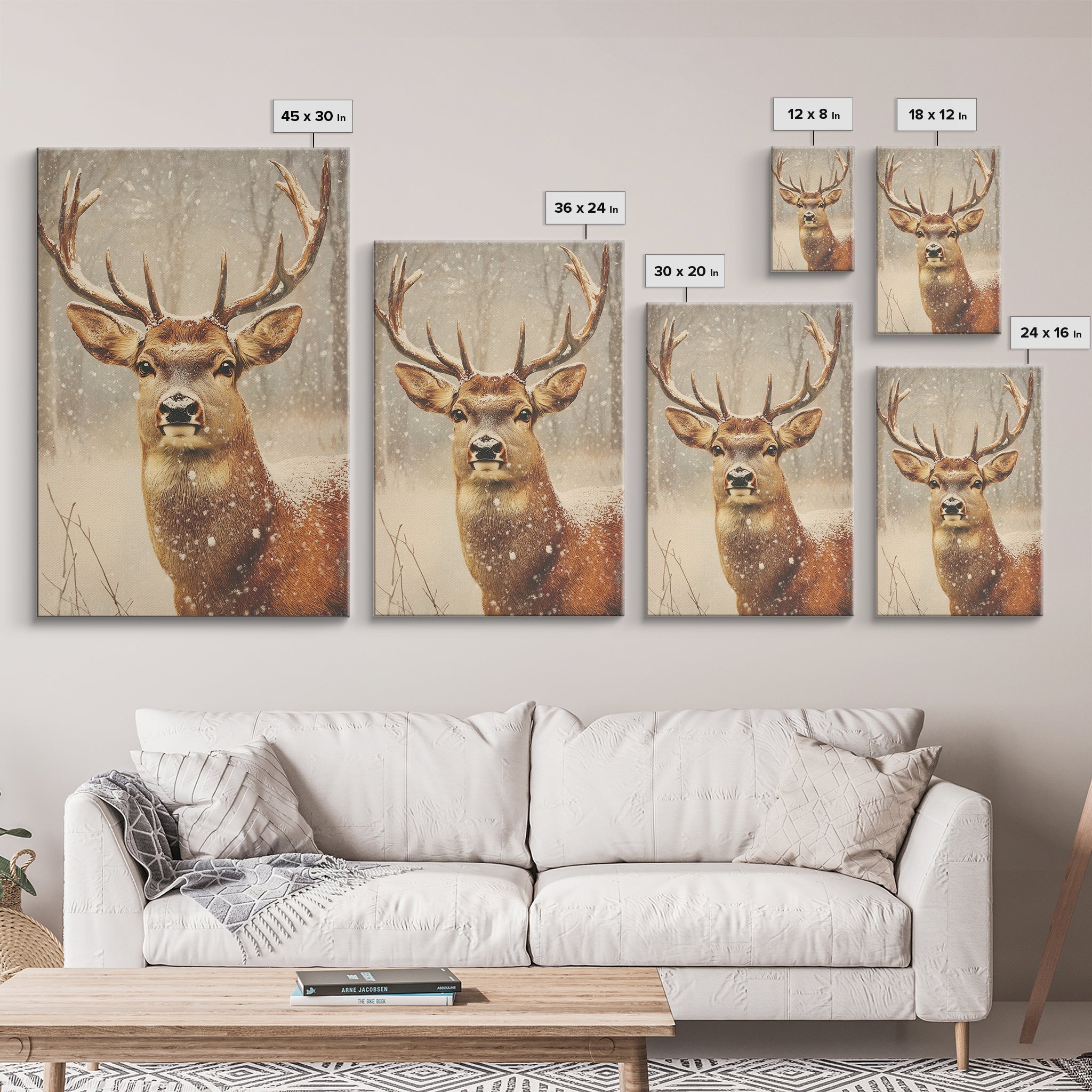 Portrait of a Deer in Winter, Framed Canvas print, Winter Decor, Winter Not Christmas Wall Art, Seasonal Decor