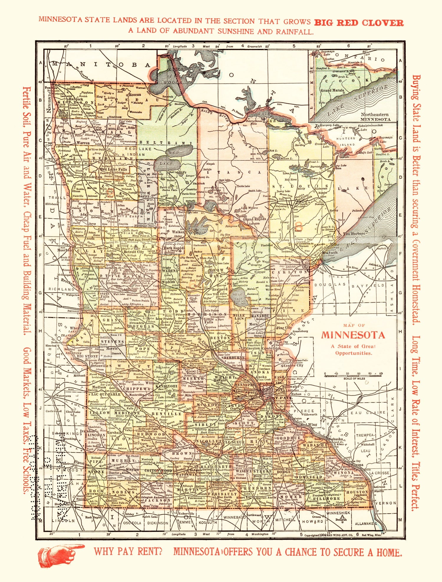 Vintage Map of Minnesota 1904