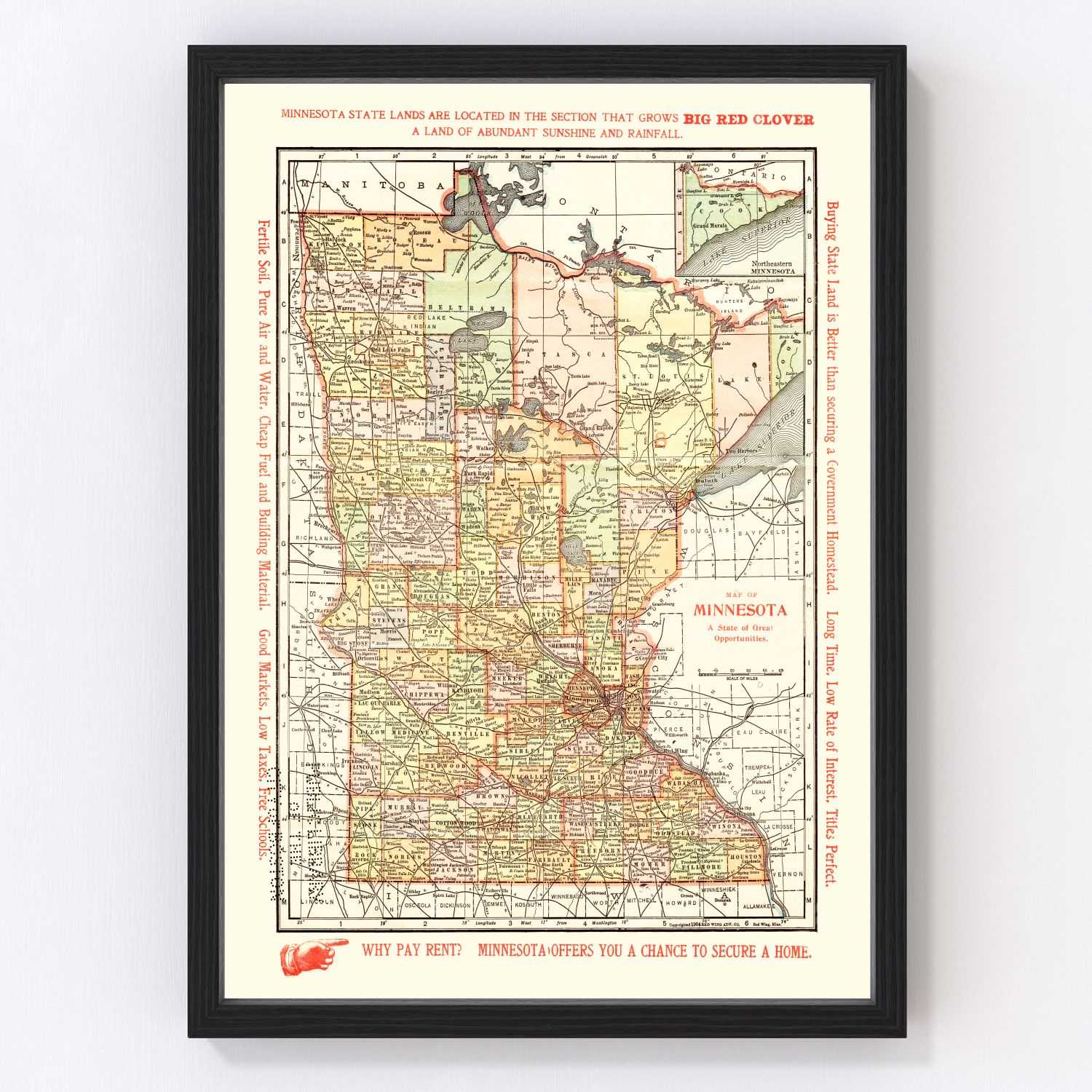 Vintage Map of Minnesota 1904