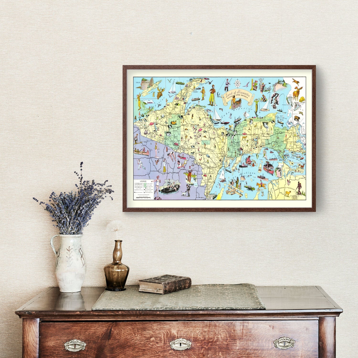 Vintage Map of Upper Peninsula of Michigan, 1935