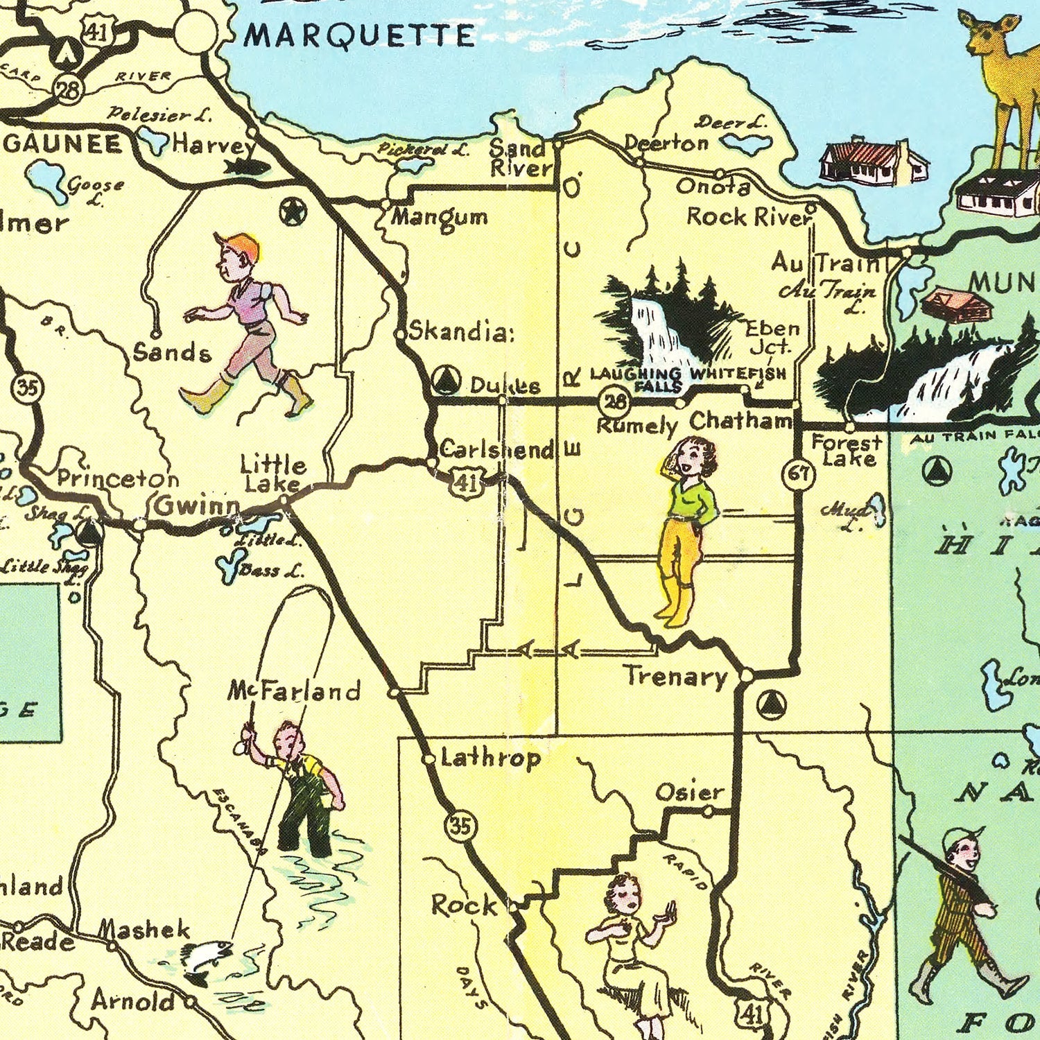 Vintage Map of Upper Peninsula of Michigan, 1935