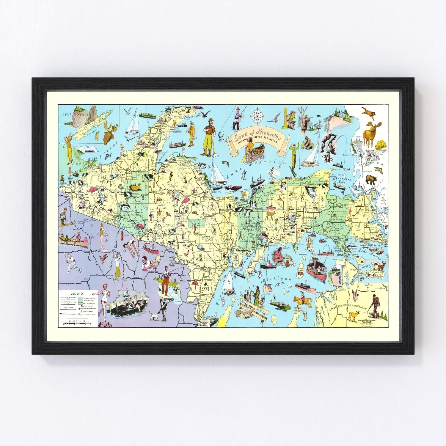 Vintage Map of Upper Peninsula of Michigan, 1935
