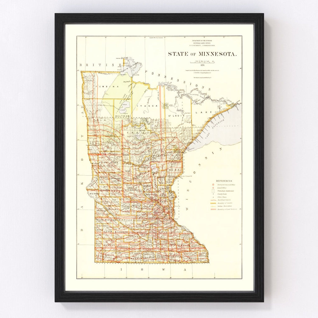 Vintage Map of Minnesota 1876