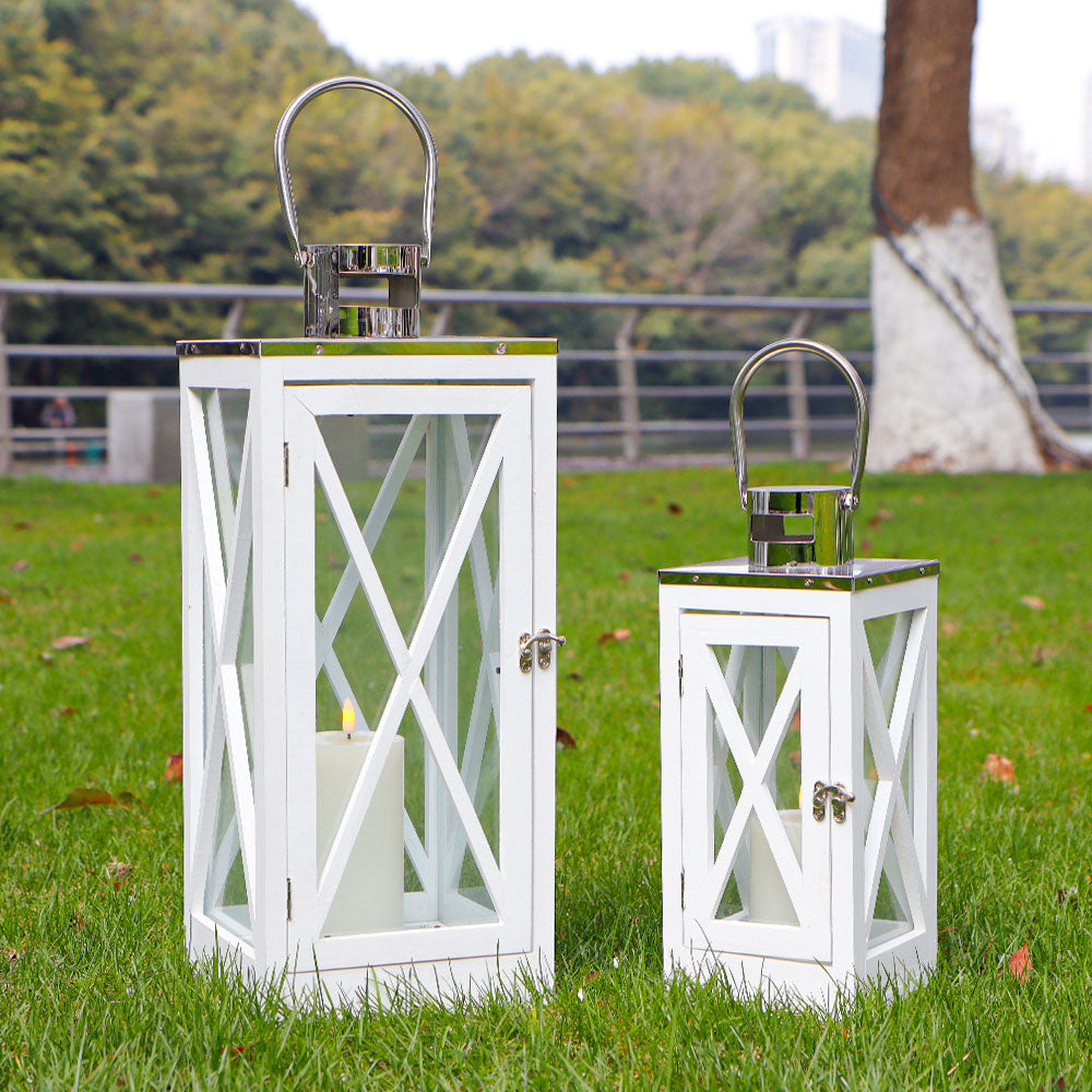 17.5''&24.5'' H Metal Decorative Candle Holders Rustic Hanging Lantern(Set of 2)