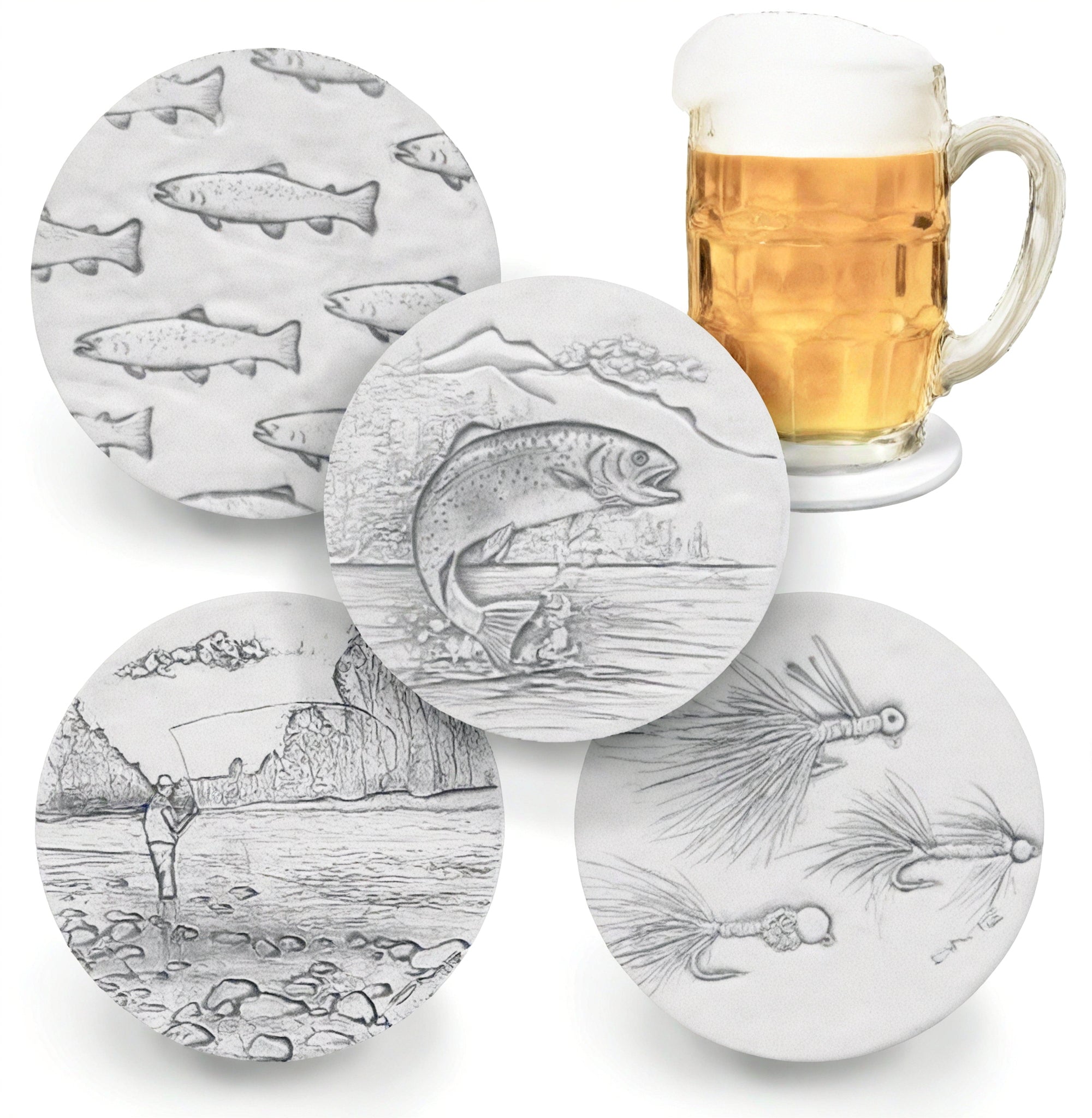 Fly Fishing Assorted Drink Coasters