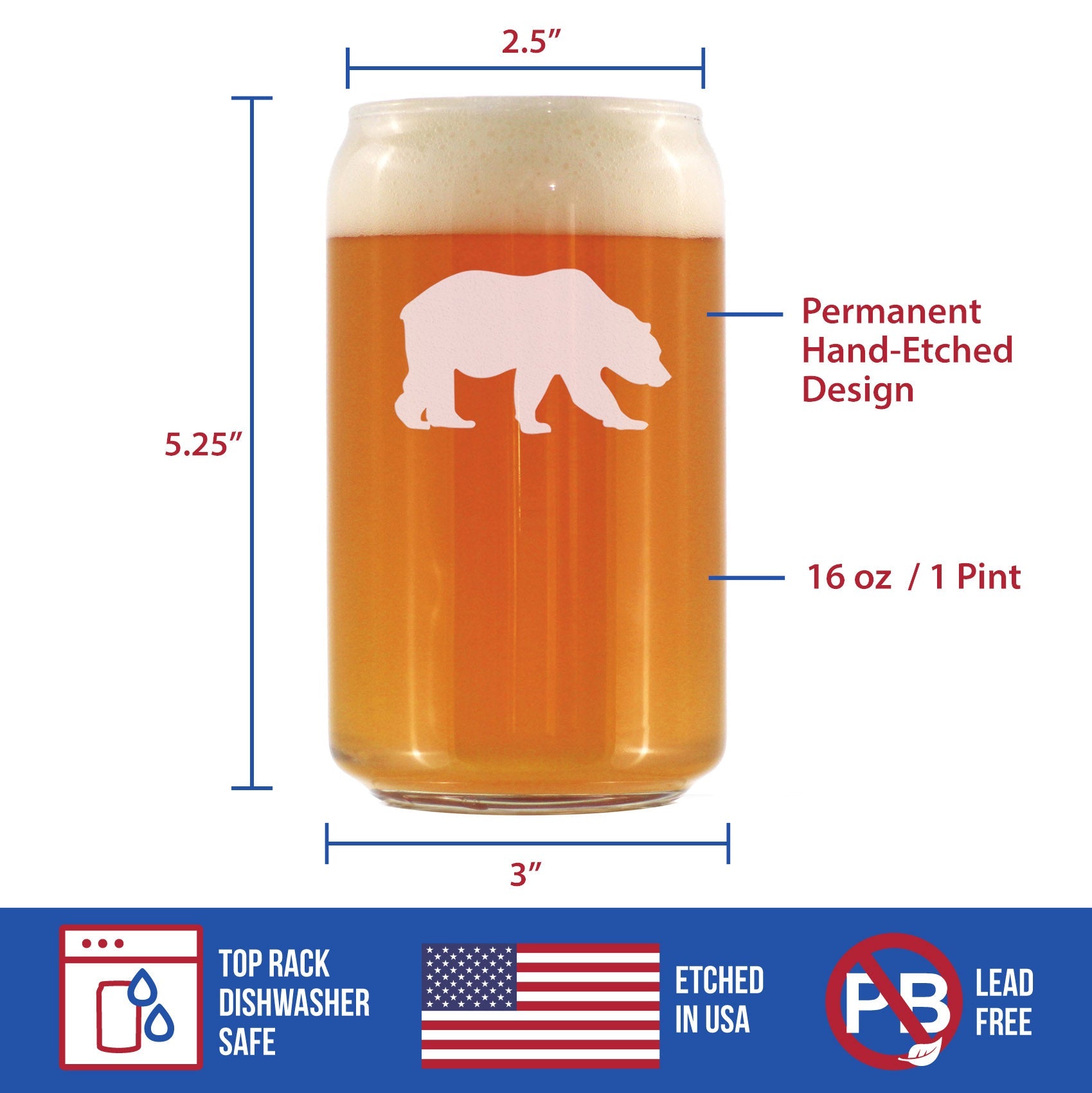Bear Beer Can Pint Glass - Cabin Themed Gifts or Rustic Decor for Men and Women - Fun Drinking or Party Glasses - 16 oz