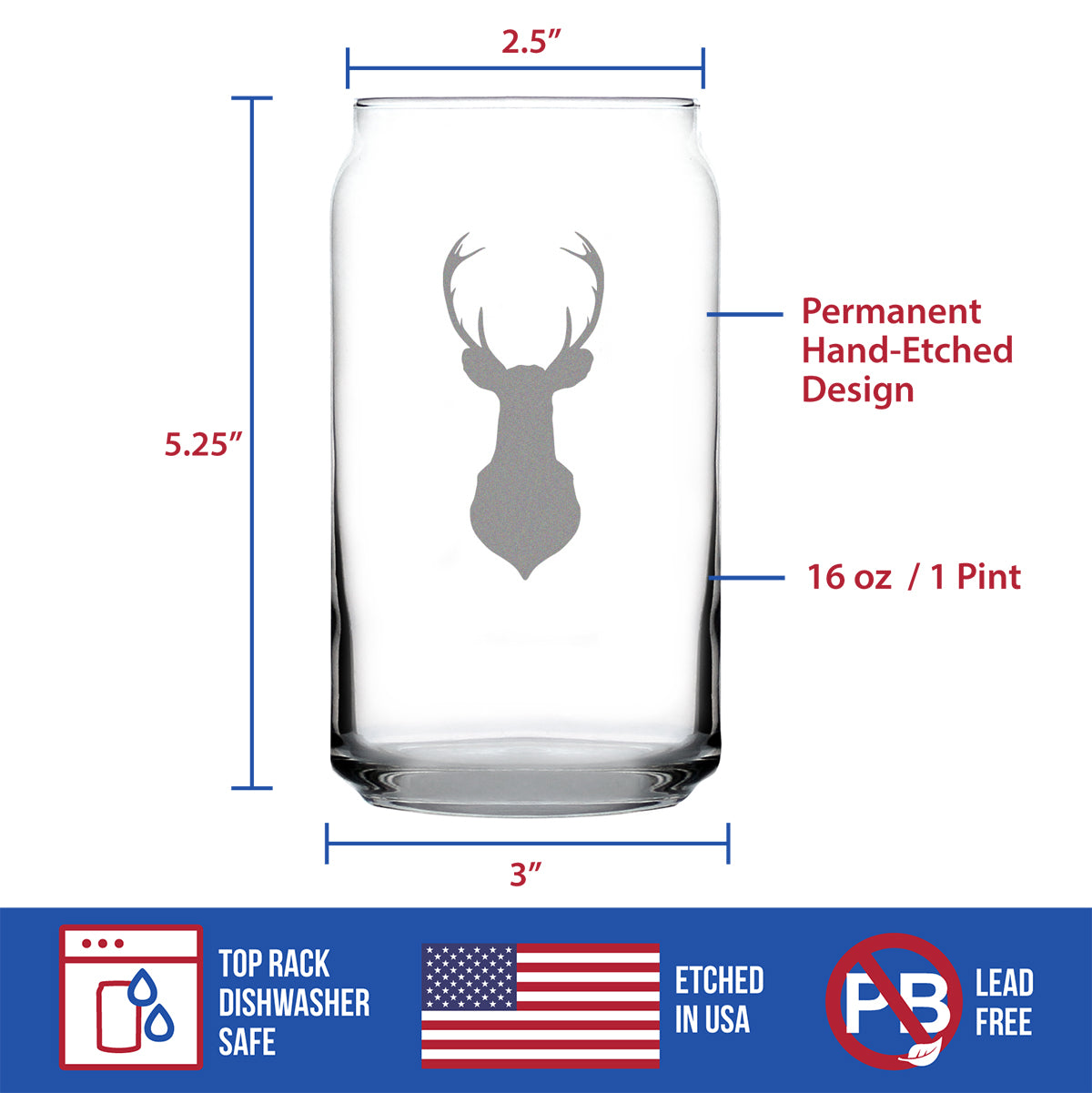Deer Head - 16 Ounce Beer Can Pint Glass