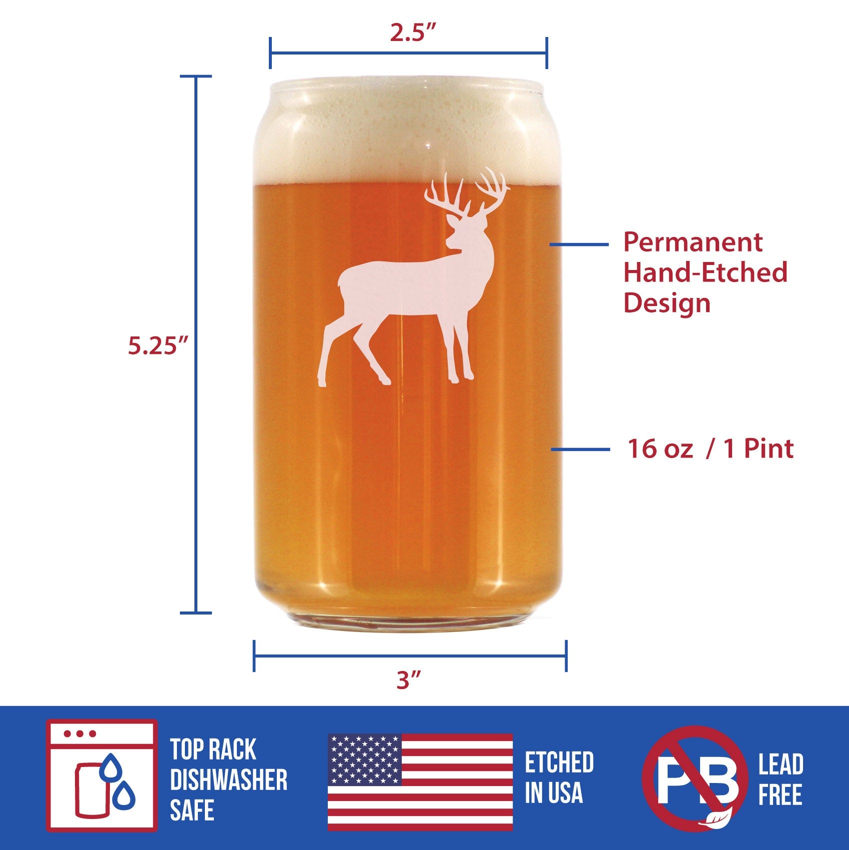 Deer Beer Can Pint Glass - Cabin Themed Gifts or Rustic Decor for Men and Women - Fun Drinking or Party Glasses - 16 oz