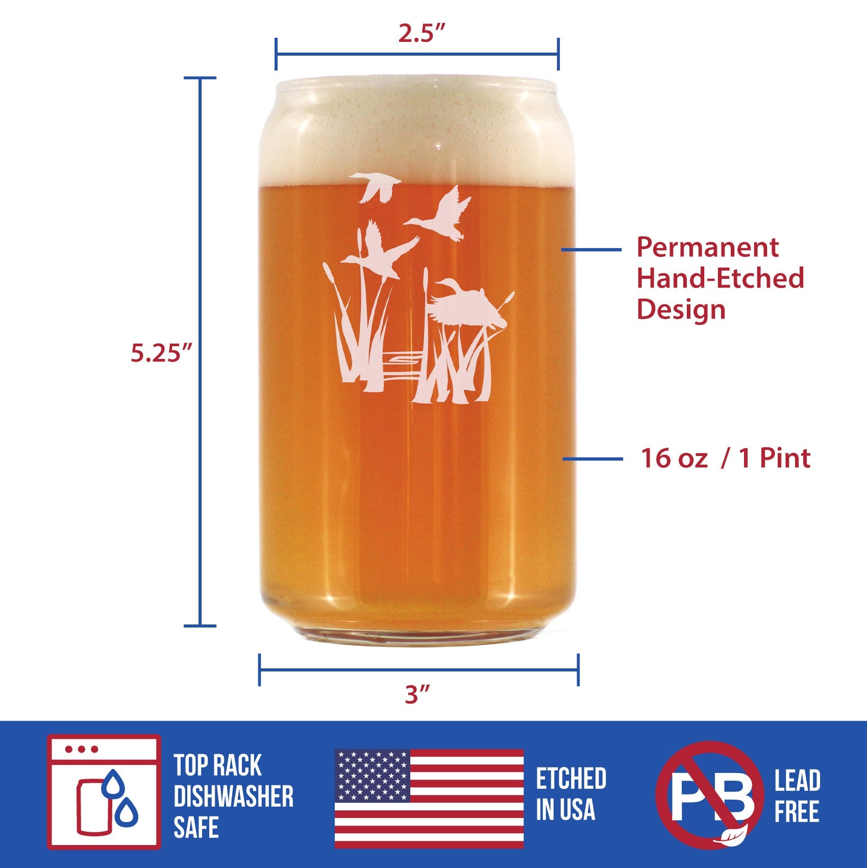 Duck Pond Beer Can Pint Glass - Cabin Themed Gifts or Rustic Decor for Men and Women - Fun Drinking or Party Glasses - 16 oz