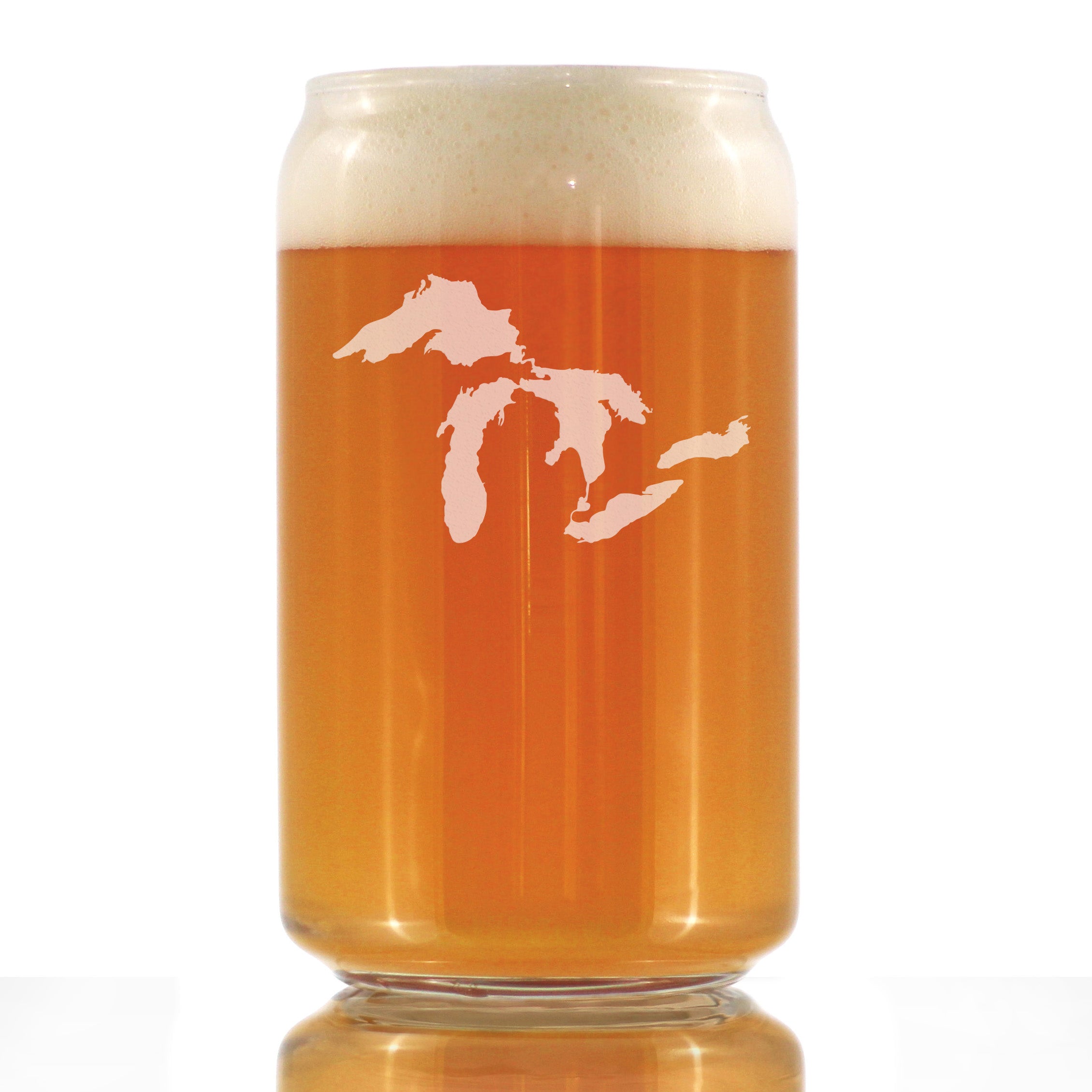 Great Lakes Map Beer Can Pint Glass Gift for Beer Drinking Men & Women - 16 oz Glassware - Unique Engraved Barware Gifts