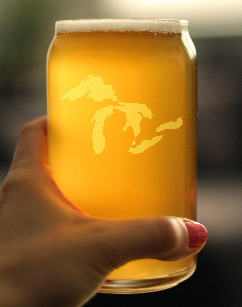 Great Lakes Map Beer Can Pint Glass Gift for Beer Drinking Men & Women - 16 oz Glassware - Unique Engraved Barware Gifts