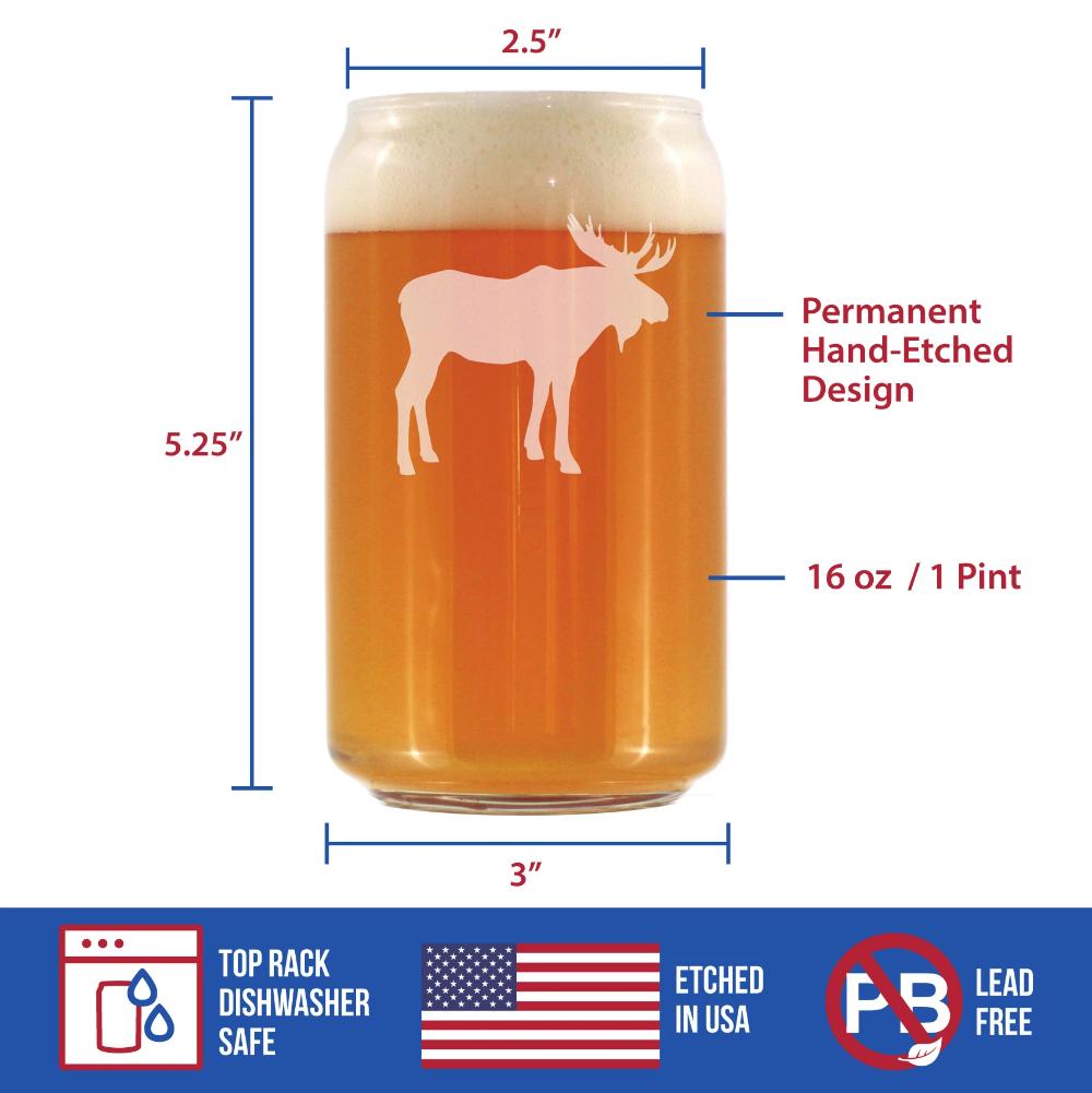 Moose - Beer Can Pint Glass 16 oz - Cabin Themed Gifts or Rustic Decor for Men and Women - Fun Drinking or Party Glasses