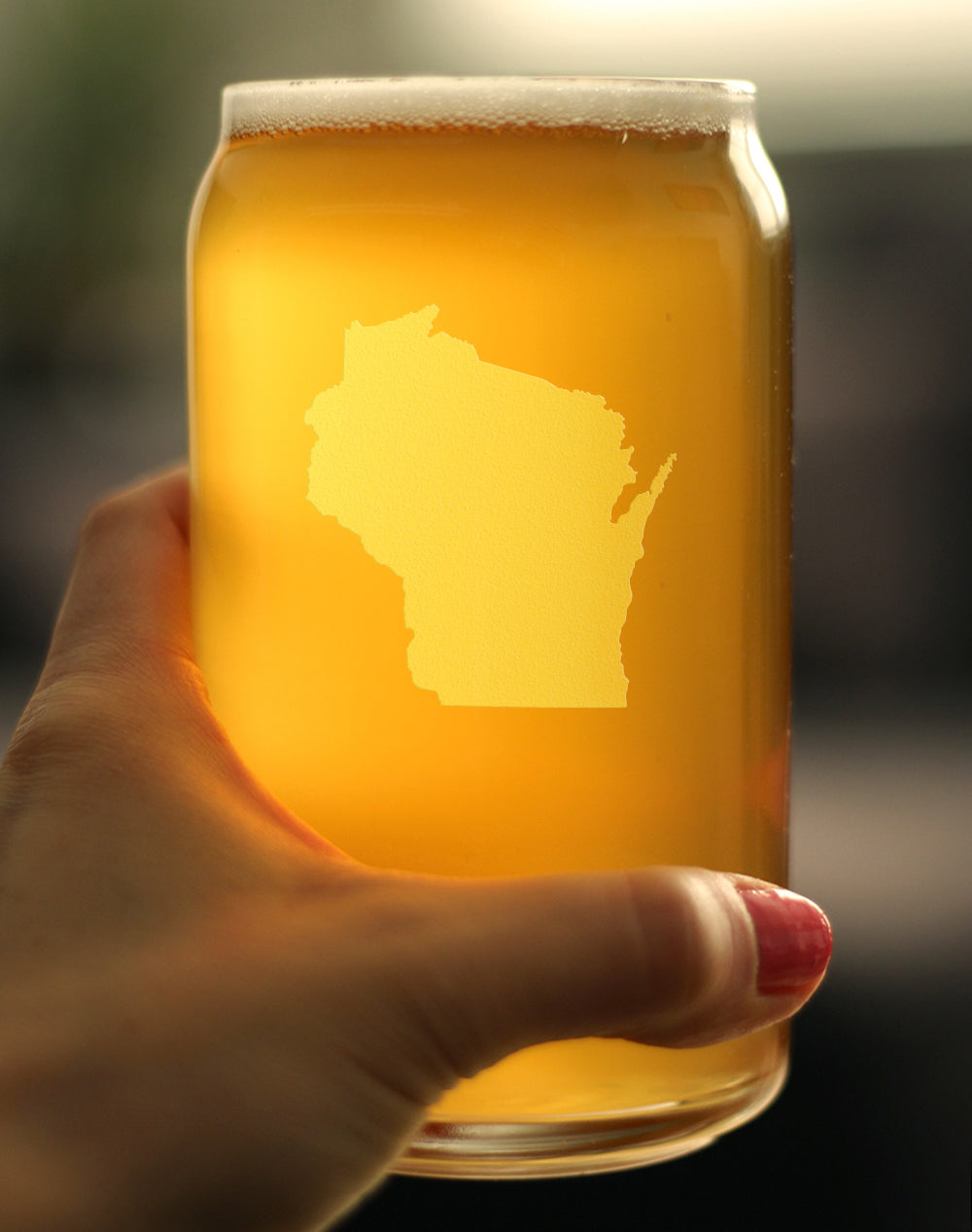 Wisconsin State Outline Beer Can Pint Glass - State Themed Drinking Decor and Gifts for Wisconsinite Women & Men - 16 Oz Glasses