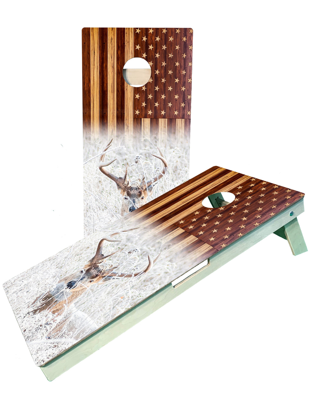 Flag Buck Cornhole Set - winter theme