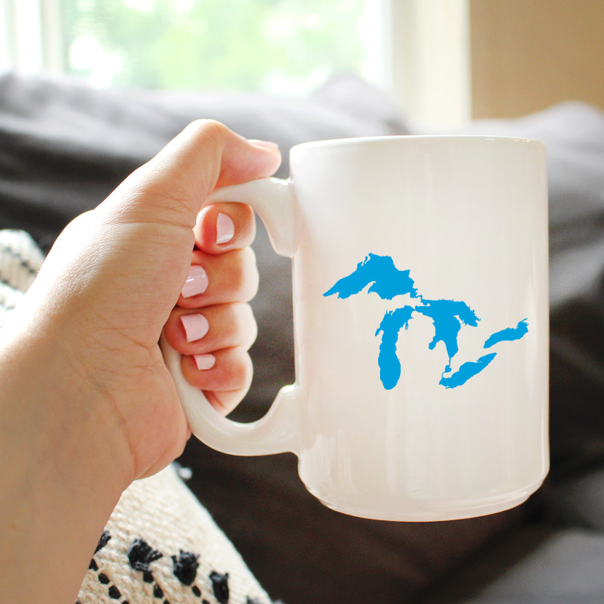 Great Lakes Map Coffee Mug - Unique Art Gifts for Midwestern Women & Men