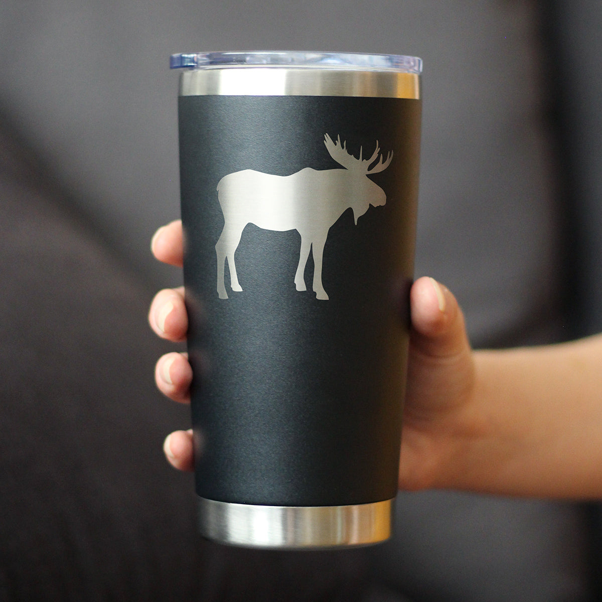 Moose Silhouette - Insulated Coffee Tumbler Cup with Sliding Lid - Stainless Steel Travel Mug - Outdoor Camping Gift for Women and Men