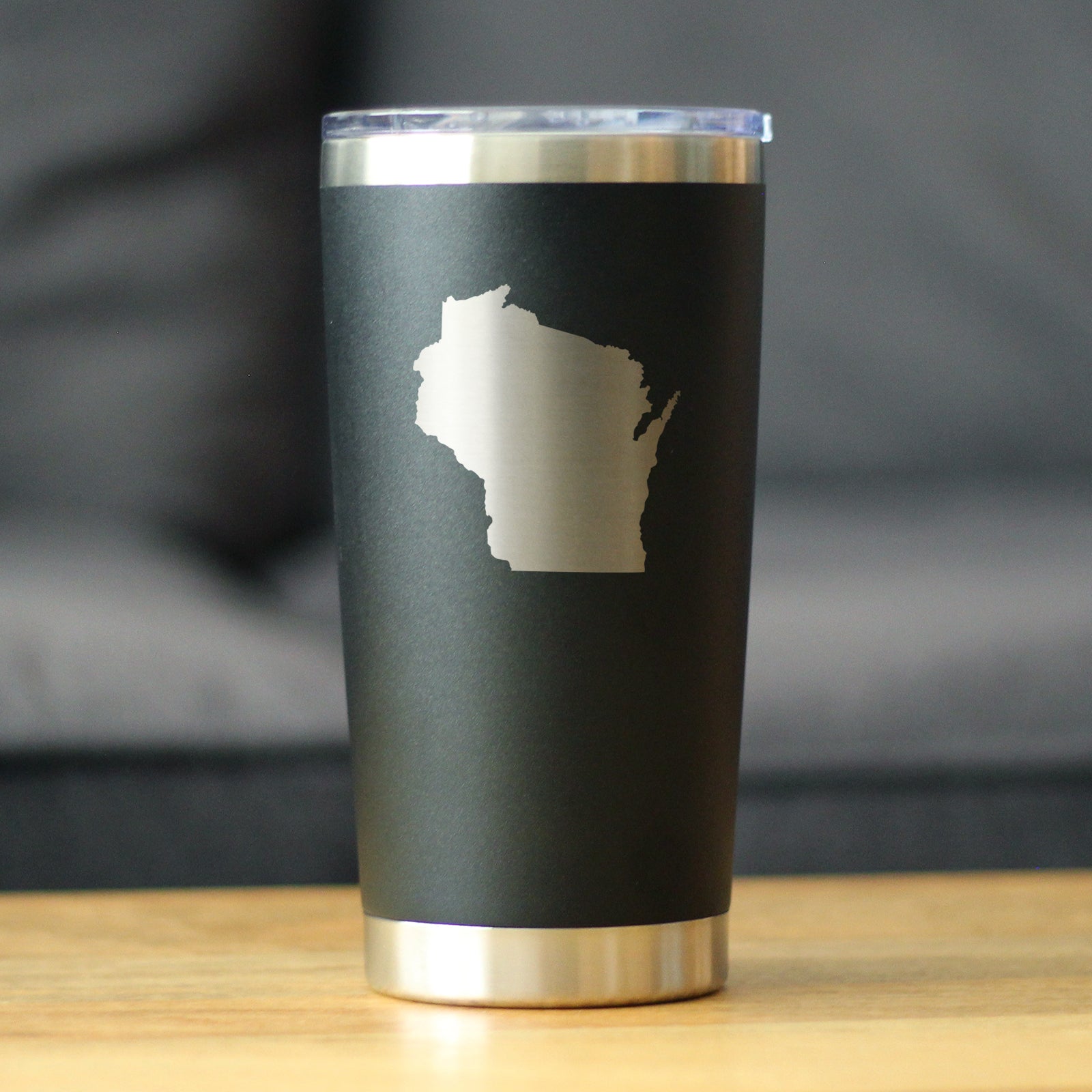 Wisconsin State Outline - Insulated Coffee Tumbler Cup with Sliding Lid - Stainless Steel Travel Mug - Wisconsin Gifts for Women and Men
