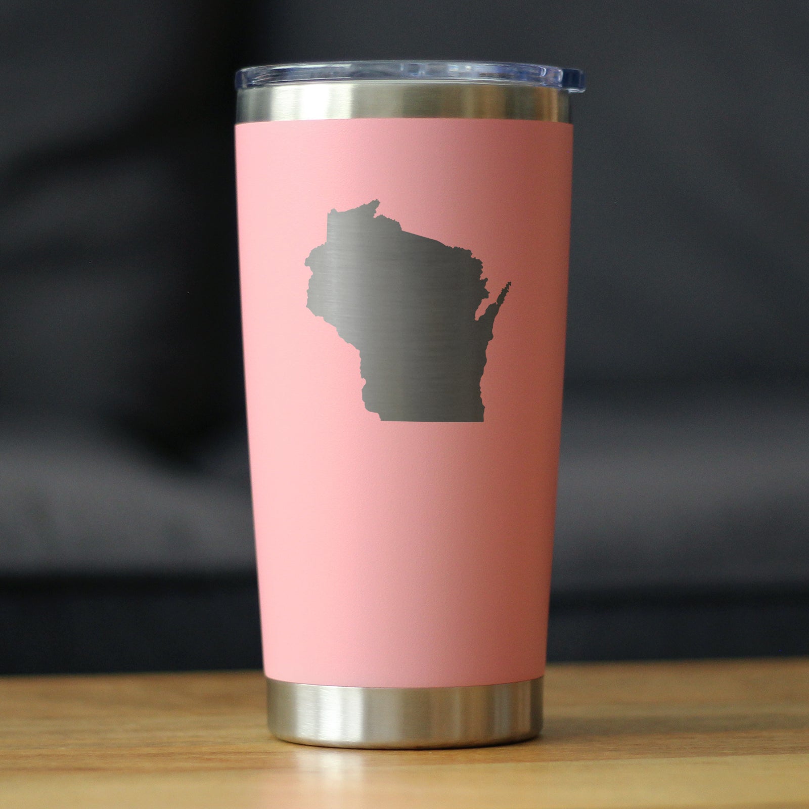 Wisconsin State Outline - Insulated Coffee Tumbler Cup with Sliding Lid - Stainless Steel Travel Mug - Wisconsin Gifts for Women and Men