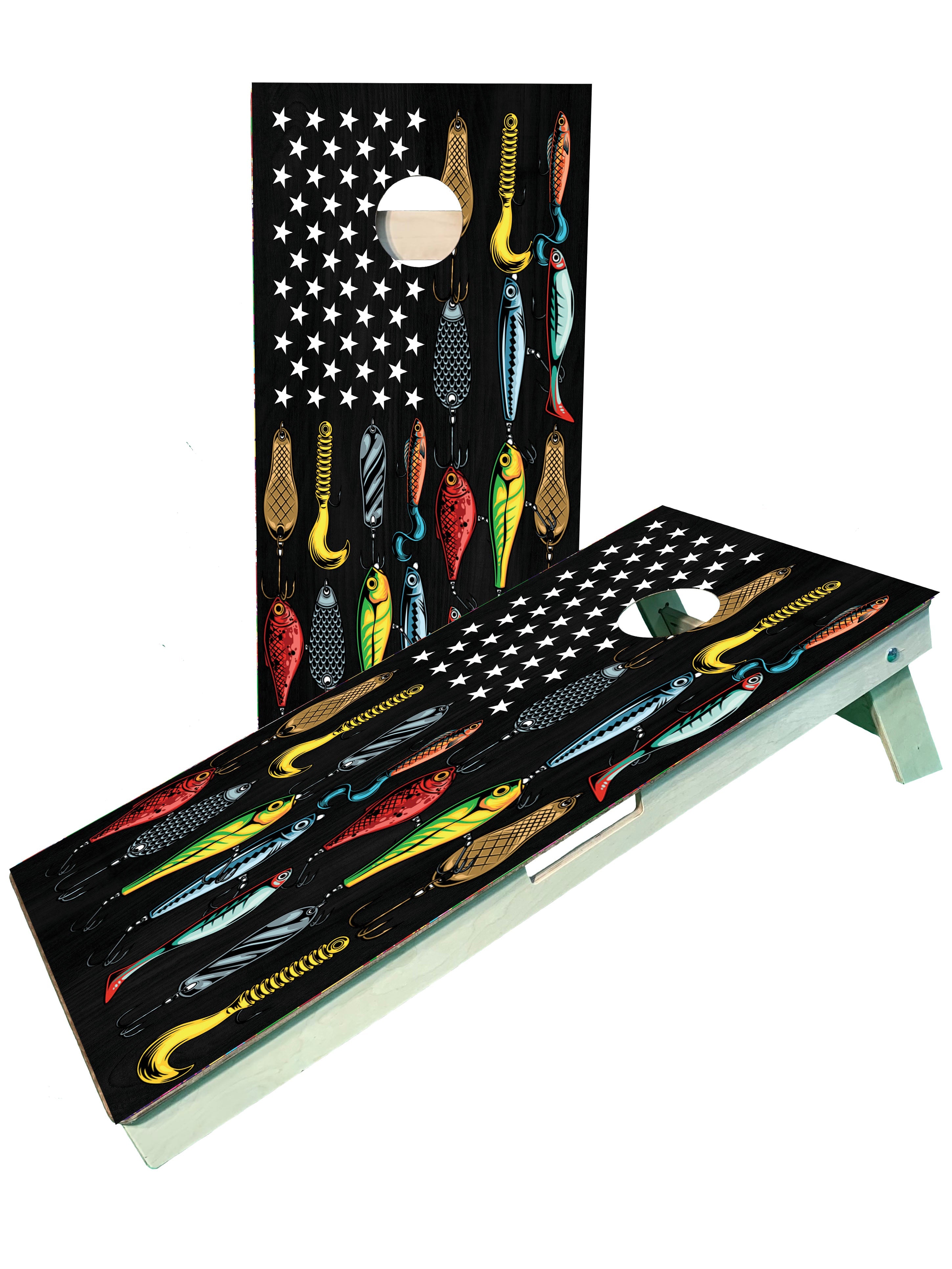 Fishing Lure American Flag Cornhole Boards