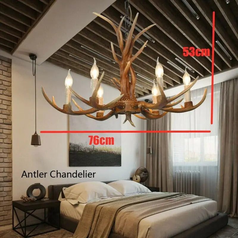 Vintage Resin Deer Horn Antler Chandelier - A Rustic Touch for Restaurant, Bedroom, and Living Room Decor