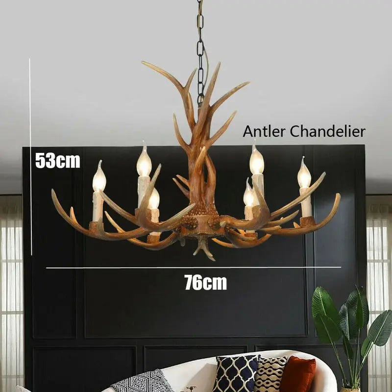 Vintage Resin Deer Horn Antler Chandelier - A Rustic Touch for Restaurant, Bedroom, and Living Room Decor