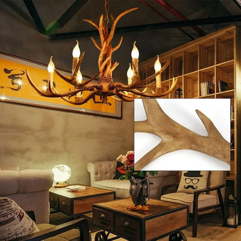 Vintage Resin Deer Horn Antler Chandelier - A Rustic Touch for Restaurant, Bedroom, and Living Room Decor