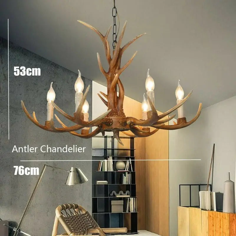 Vintage Resin Deer Horn Antler Chandelier - A Rustic Touch for Restaurant, Bedroom, and Living Room Decor