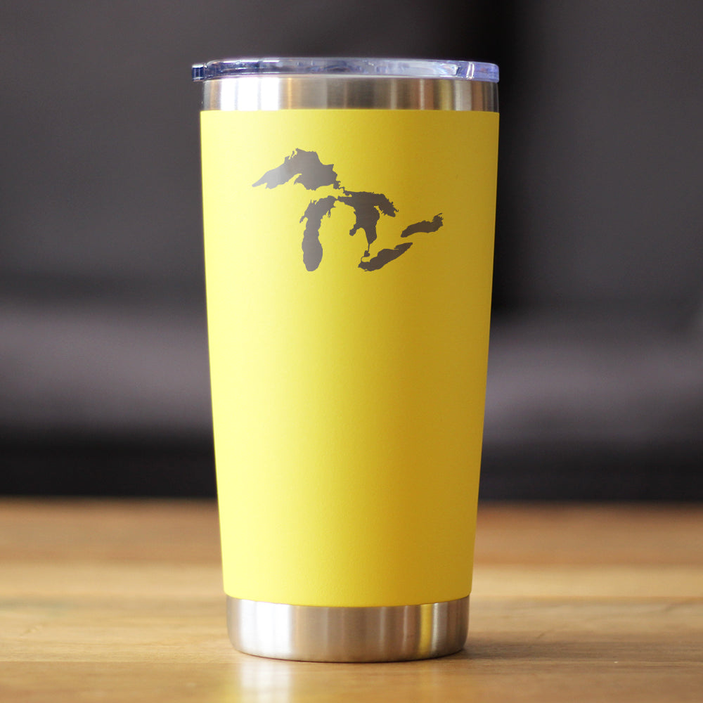 Great Lakes Maps - Insulated Coffee Tumbler Cup with Sliding Lid - Stainless Steel Insulated Mug - Cute Outdoor Camping Mug