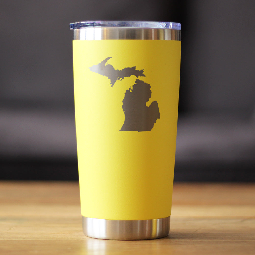 Michigan State Outline - Insulated Coffee Tumbler Cup with Sliding Lid - Stainless Steel Travel Mug - Michigan Gifts and Decor for Women and Men