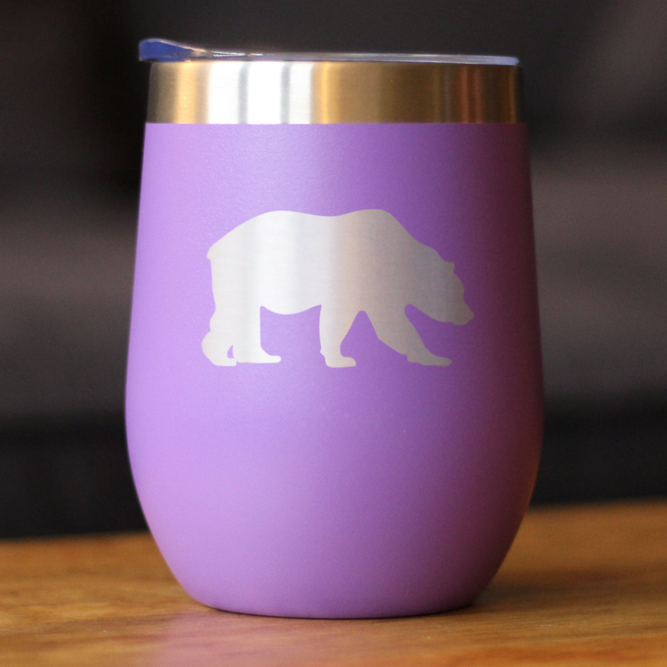 Bear Silhouette - Wine Tumbler Glass with Sliding Lid - Stainless Steel Insulated Mug - Bear Gifts for Women and Men